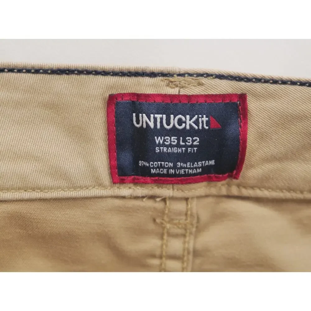 NWT UNTUCKit 5-Pocket Chino Pants Mens 35x32 Straight Fit Khaki Tan Stretch